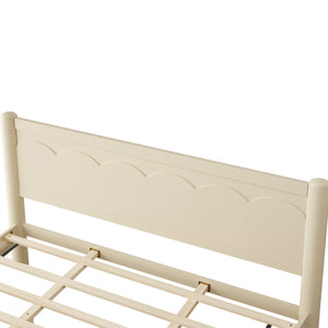 English Elm King Rubberwood Platform Bed with Headboard, 10 Slats, 600lb Support, Beige Finish, No Box Spring Needed W1716S00025