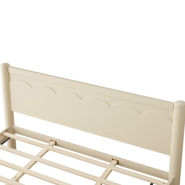 English Elm King Rubberwood Platform Bed with Headboard, 10 Slats, 600lb Support, Beige Finish, No Box Spring Needed W1716S00025