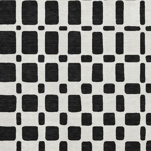 HomeRoots 5' X 8' Stylish Black & Ivory Geometric Area Rug – Washable, UV-Protected, Perfect for High-Traffic Spaces 669254