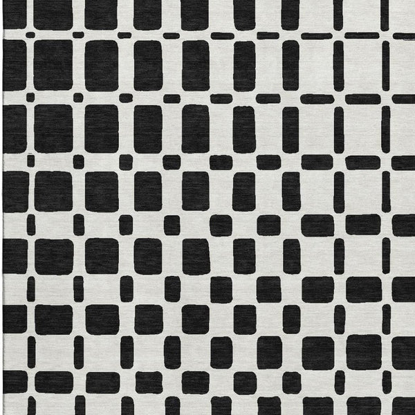 HomeRoots 5' X 8' Stylish Black & Ivory Geometric Area Rug – Washable, UV-Protected, Perfect for High-Traffic Spaces 669254
