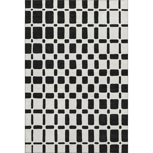 HomeRoots 8' X 10' Black and Ivory Geometric Area Rug – Washable, UV Protected, Durable Design for Modern Homes 669256
