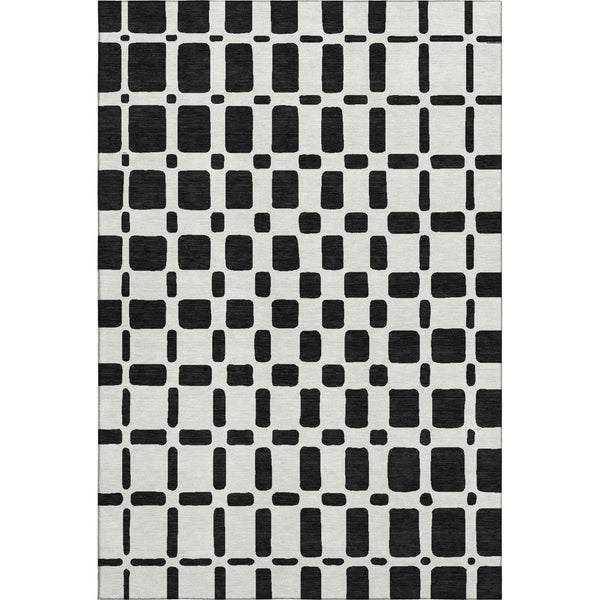 HomeRoots 8' X 10' Black and Ivory Geometric Area Rug – Washable, UV Protected, Durable Design for Modern Homes 669256