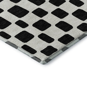 HomeRoots 8' X 10' Black and Ivory Geometric Area Rug – Washable, UV Protected, Durable Design for Modern Homes 669256