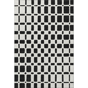 HomeRoots 8' X 10' Black and Ivory Geometric Area Rug – Washable, UV Protected, Durable Design for Modern Homes 669256