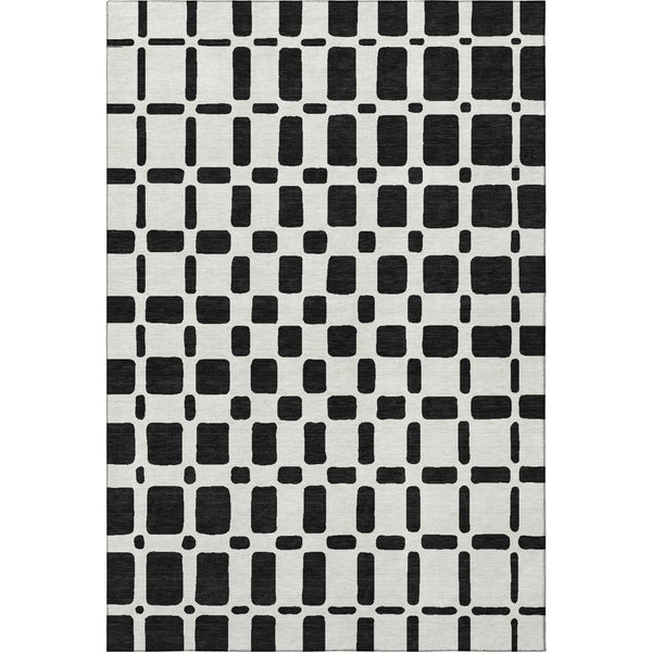 HomeRoots 8' X 10' Black and Ivory Geometric Area Rug – Washable, UV Protected, Durable Design for Modern Homes 669256