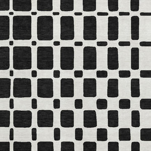 HomeRoots 9' X 12' Modern Black and Ivory Geometric Washable Area Rug with UV Protection for Busy Homes 669257
