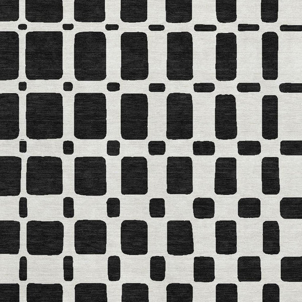 HomeRoots 9' X 12' Modern Black and Ivory Geometric Washable Area Rug with UV Protection for Busy Homes 669257