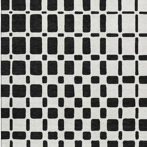 HomeRoots 9' X 12' Modern Black and Ivory Geometric Washable Area Rug with UV Protection for Busy Homes 669257