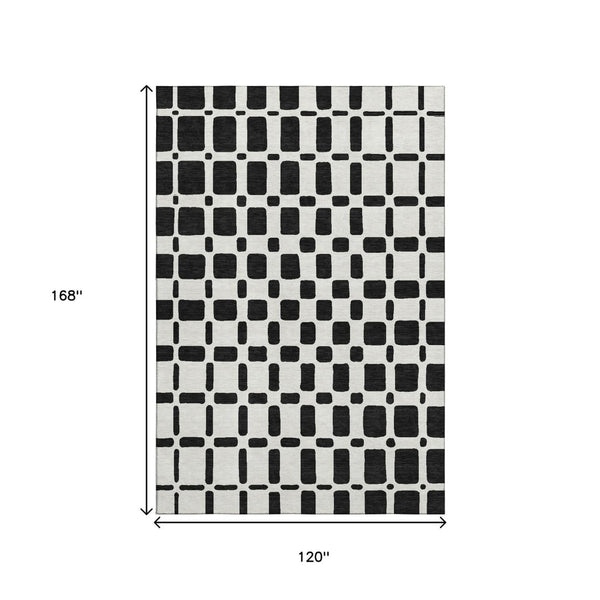 HomeRoots 10' X 14' Black And Ivory Geometric Area Rug - Stylish, Washable, UV-Protected for High-Traffic Spaces 669258