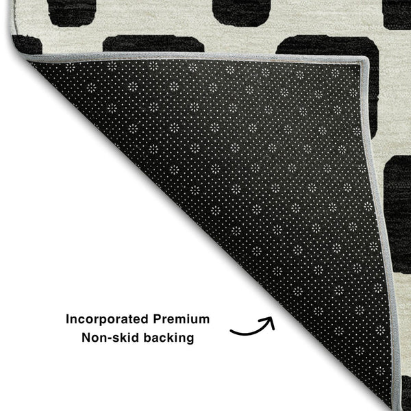 HomeRoots 10' X 14' Black And Ivory Geometric Area Rug - Stylish, Washable, UV-Protected for High-Traffic Spaces 669258