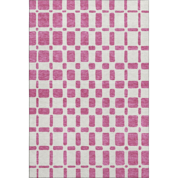 HomeRoots 5' X 8' Blush and Ivory Geometric Washable Area Rug – Stain Resistant, UV Protected for Modern Homes 669260