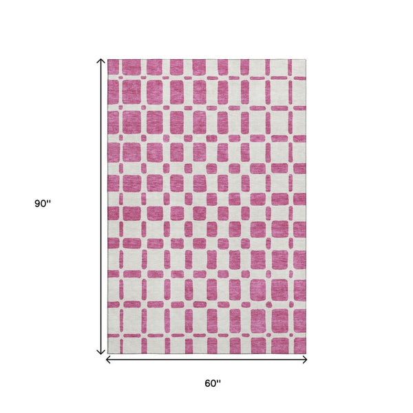 HomeRoots 5' X 8' Blush and Ivory Geometric Washable Area Rug – Stain Resistant, UV Protected for Modern Homes 669260