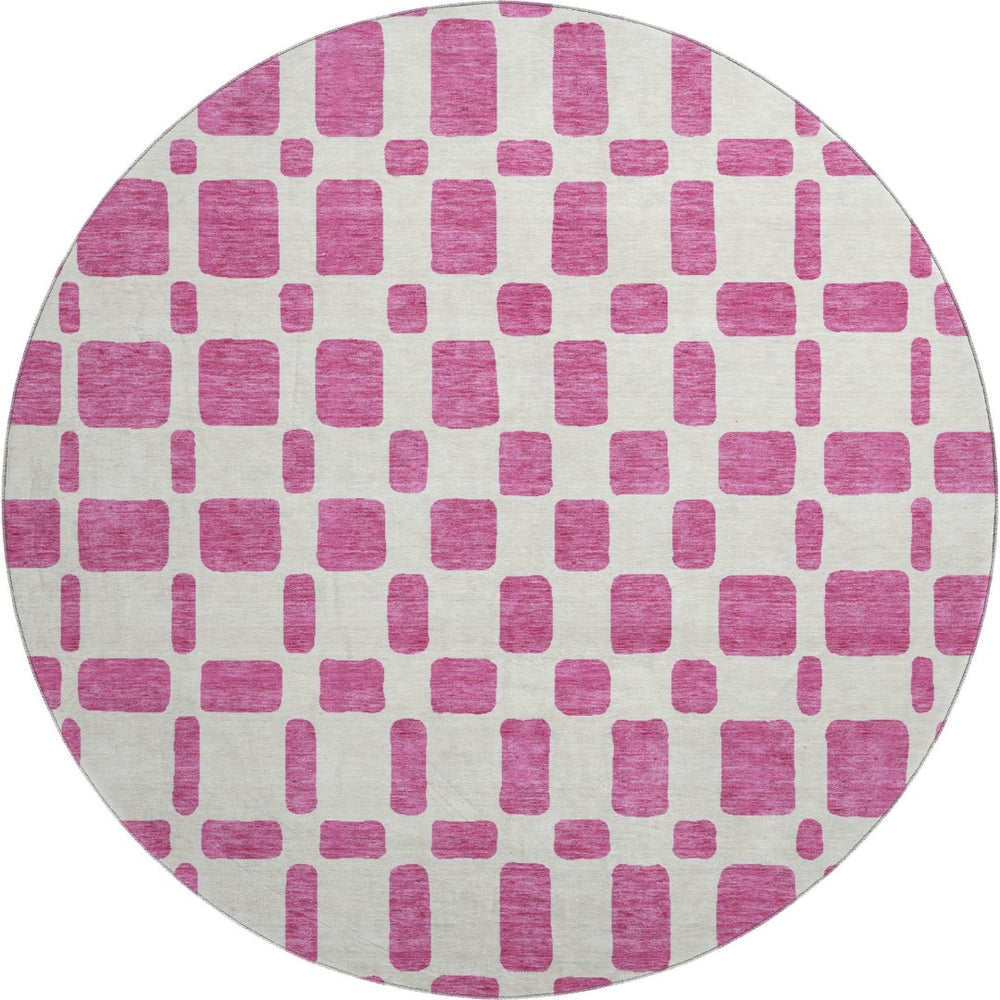 HomeRoots 8' Blush and Ivory Geometric Round Rug - Oversized, Washable, UV-Protected, Perfect for High-Traffic Areas 669261