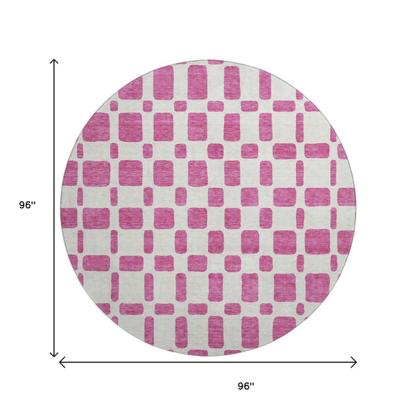 HomeRoots 8' Blush and Ivory Geometric Round Rug - Oversized, Washable, UV-Protected, Perfect for High-Traffic Areas 669261