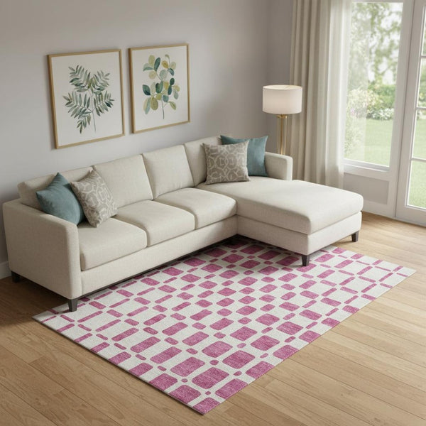 HomeRoots 8' X 10' Blush and Ivory Geometric Area Rug – Stylish, Washable, UV-Protected for Modern Spaces 669262