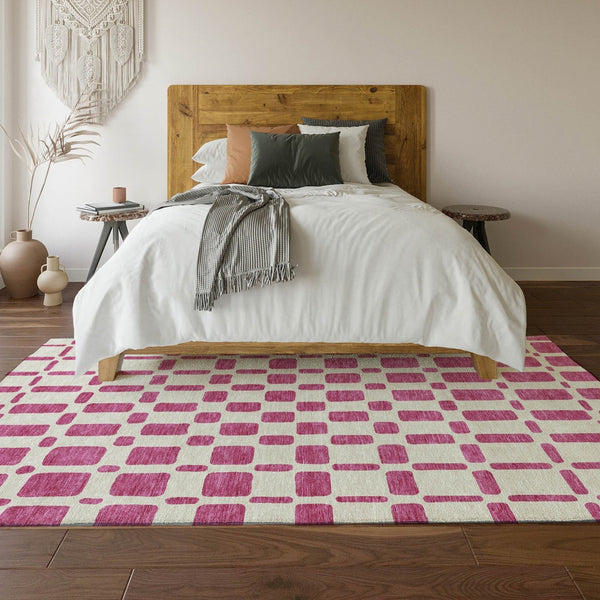 HomeRoots 8' X 10' Blush and Ivory Geometric Area Rug – Stylish, Washable, UV-Protected for Modern Spaces 669262