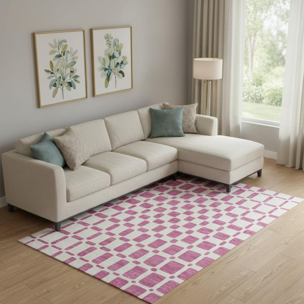 HomeRoots 9' X 12' Blush Geometric Area Rug - Washable, UV Protected, Durable for Homes with Kids & Pets 669263