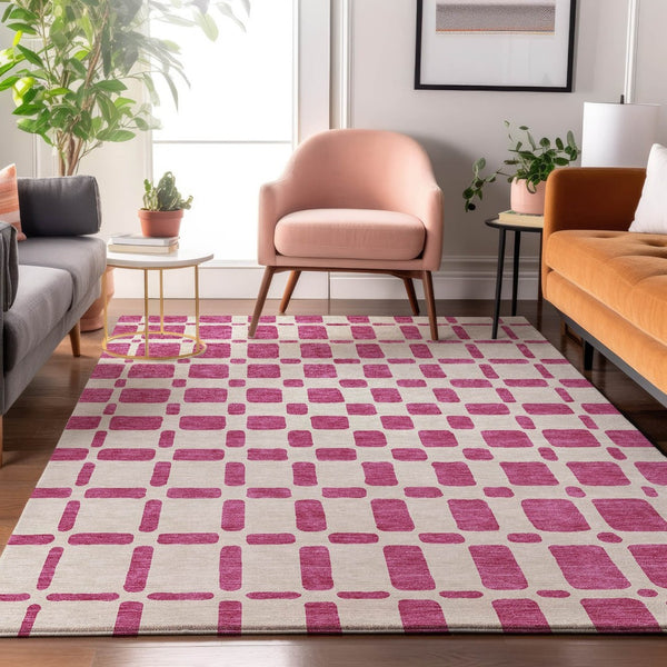 HomeRoots 9' X 12' Blush Geometric Area Rug - Washable, UV Protected, Durable for Homes with Kids & Pets 669263