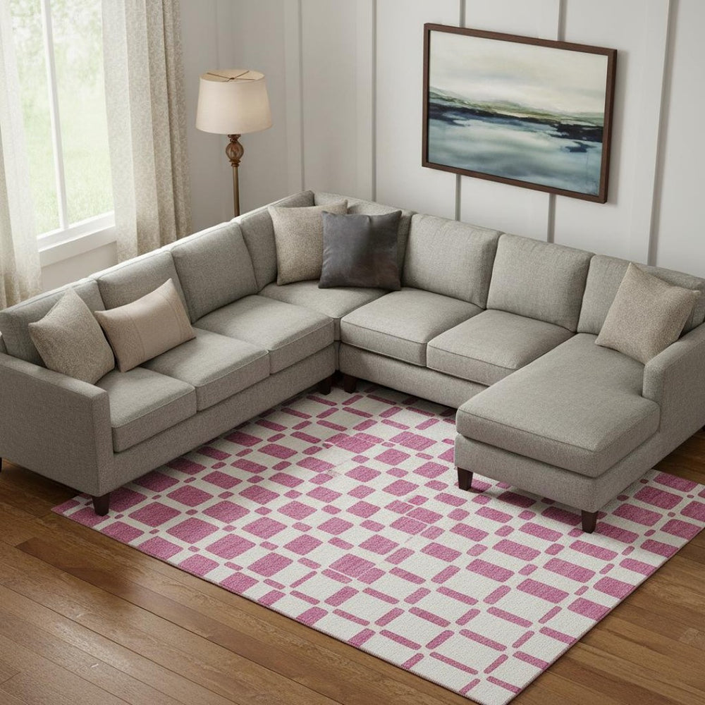 HomeRoots 10' X 14' Blush & Ivory Geometric Area Rug - Washable, UV-Protected, Ideal for Homes with Kids & Pets 669264