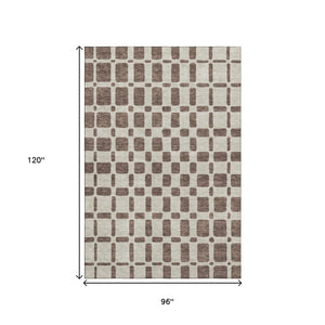 HomeRoots 8' X 10' Modern Brown and Ivory Geometric Washable Area Rug with Stain Resistance & UV Protection 669268