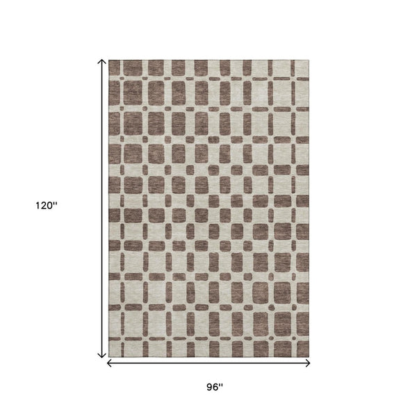 HomeRoots 8' X 10' Modern Brown and Ivory Geometric Washable Area Rug with Stain Resistance & UV Protection 669268