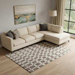 HomeRoots 8' X 10' Modern Brown and Ivory Geometric Washable Area Rug with Stain Resistance & UV Protection 669268