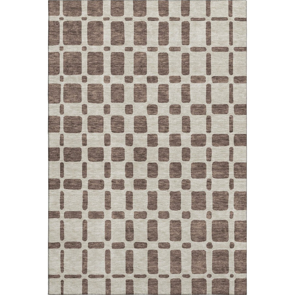 HomeRoots 8' X 10' Modern Brown and Ivory Geometric Washable Area Rug with Stain Resistance & UV Protection 669268