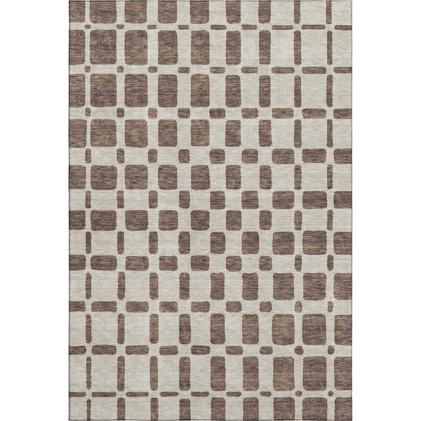HomeRoots 8' X 10' Modern Brown and Ivory Geometric Washable Area Rug with Stain Resistance & UV Protection 669268