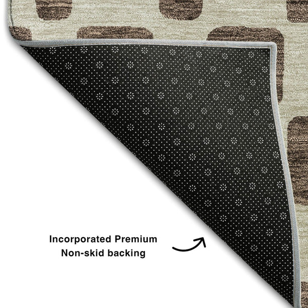 HomeRoots 8' X 10' Modern Brown and Ivory Geometric Washable Area Rug with Stain Resistance & UV Protection 669268