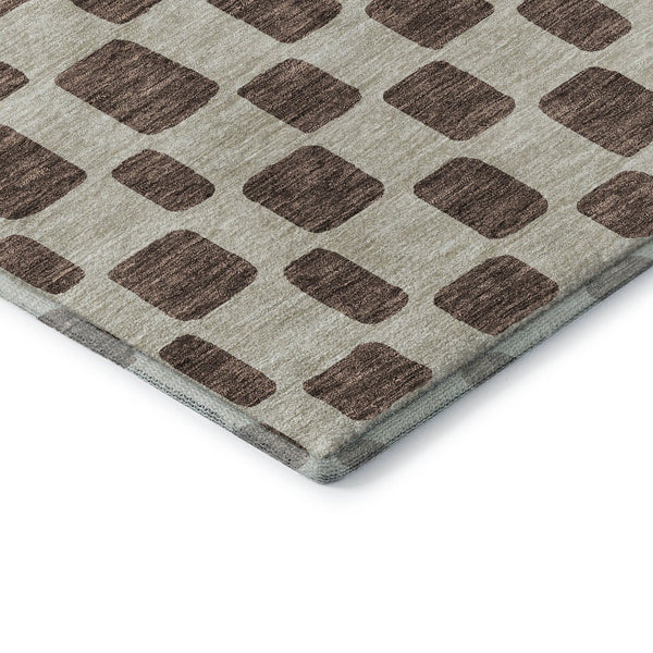 HomeRoots 8' X 10' Modern Brown and Ivory Geometric Washable Area Rug with Stain Resistance & UV Protection 669268