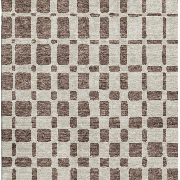 HomeRoots 8' X 10' Modern Brown and Ivory Geometric Washable Area Rug with Stain Resistance & UV Protection 669268
