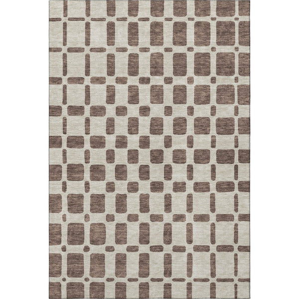 HomeRoots 9' X 12' Brown & Ivory Geometric Area Rug – Washable, UV-Protected, Durable for High-Traffic Spaces 669269