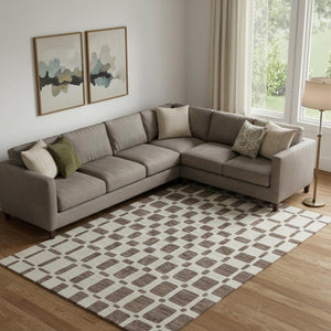 HomeRoots 10' X 14' Brown And Ivory Geometric Washable Area Rug - Durable, UV-Protected, Stain-Resistant Design! 669270