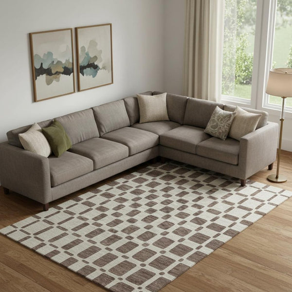 HomeRoots 10' X 14' Brown And Ivory Geometric Washable Area Rug - Durable, UV-Protected, Stain-Resistant Design! 669270