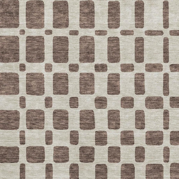 HomeRoots 10' X 14' Brown And Ivory Geometric Washable Area Rug - Durable, UV-Protected, Stain-Resistant Design! 669270