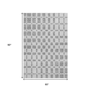 HomeRoots 5' X 8' Gray And Ivory Geometric Area Rug - Stain-Resistant, UV Protected, Easy Care for Modern Homes 669272