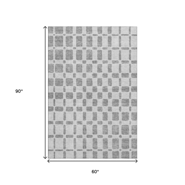 HomeRoots 5' X 8' Gray And Ivory Geometric Area Rug - Stain-Resistant, UV Protected, Easy Care for Modern Homes 669272