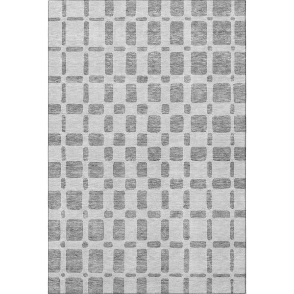 HomeRoots 5' X 8' Gray And Ivory Geometric Area Rug - Stain-Resistant, UV Protected, Easy Care for Modern Homes 669272