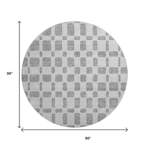 HomeRoots 8' Gray and Ivory Geometric Washable Round Rug with UV Protection for Modern Homes and Outdoor Spaces 669273