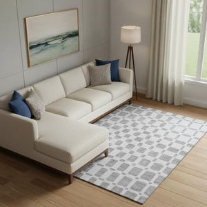 HomeRoots 8' X 10' Modern Gray and Ivory Geometric Area Rug - Washable, Stain Resistant with UV Protection! 669274
