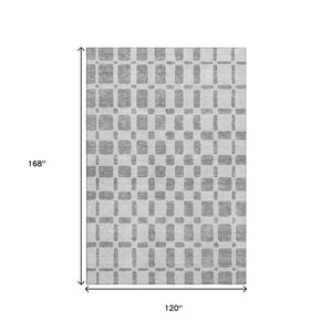 HomeRoots 10' X 14' Gray and Ivory Geometric Area Rug - Washable, Stain Resistant, UV Protected for Easy Care! 669276