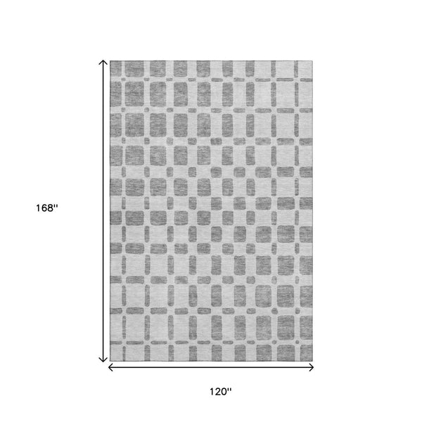 HomeRoots 10' X 14' Gray and Ivory Geometric Area Rug - Washable, Stain Resistant, UV Protected for Easy Care! 669276