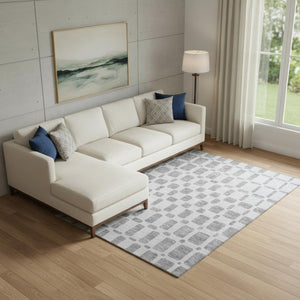 HomeRoots 10' X 14' Gray and Ivory Geometric Area Rug - Washable, Stain Resistant, UV Protected for Easy Care! 669276