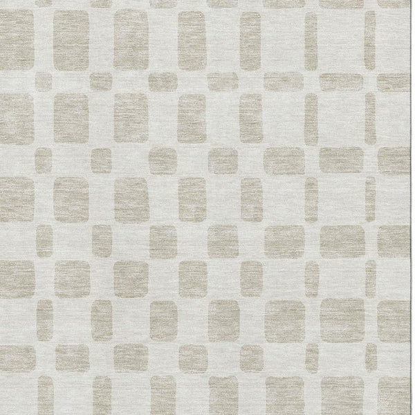 HomeRoots 5' X 8' Ivory and Beige Geometric Area Rug - Washable, UV Protected, Durable for High-Traffic Spaces 669278