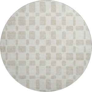 HomeRoots 8' Ivory and Beige Geometric Round Rug - Washable, UV-Protected, Durable for Active Homes & Kids 669279