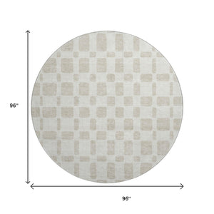 HomeRoots 8' Ivory and Beige Geometric Round Rug - Washable, UV-Protected, Durable for Active Homes & Kids 669279