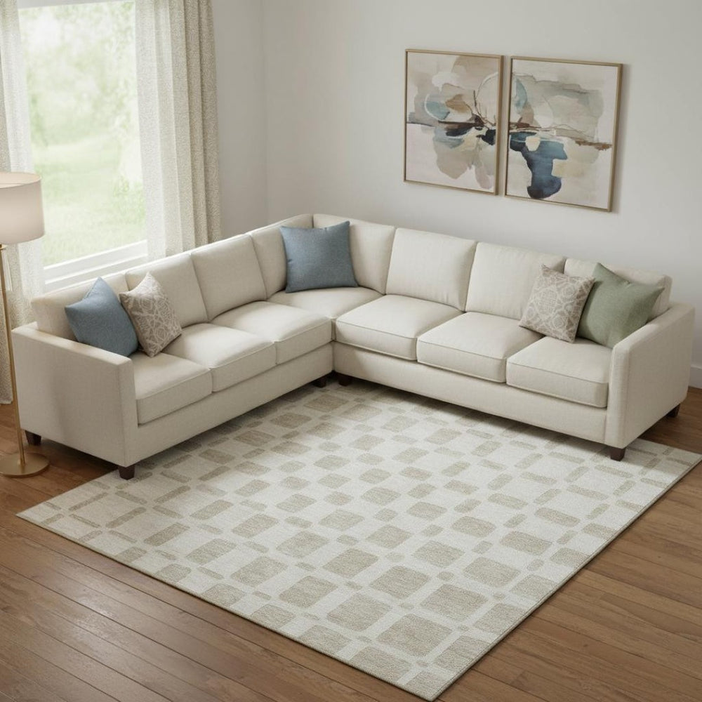 HomeRoots 8' X 10' Washable Ivory & Beige Geometric Area Rug with UV Protection for Homes with Kids & Pets 669280