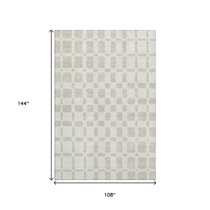 HomeRoots 9' X 12' Ivory and Beige Geometric Area Rug - Washable, UV-Protected, Perfect for Busy Homes! 669281