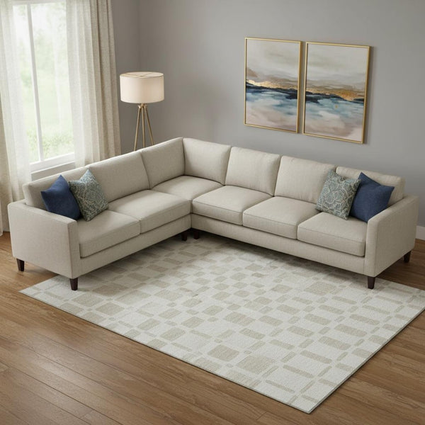 HomeRoots 9' X 12' Ivory and Beige Geometric Area Rug - Washable, UV-Protected, Perfect for Busy Homes! 669281