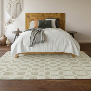 HomeRoots 9' X 12' Ivory and Beige Geometric Area Rug - Washable, UV-Protected, Perfect for Busy Homes! 669281
